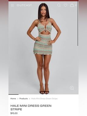 Womens Knit Striped Swim Cover-Up Dress in Beige and Mint